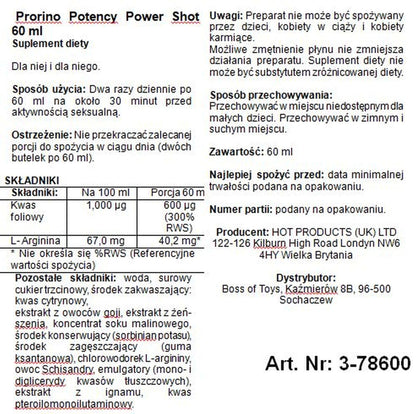 Afrodyzjak dla mężczyzn Hot Prorino Potency Power Shot 60 ml