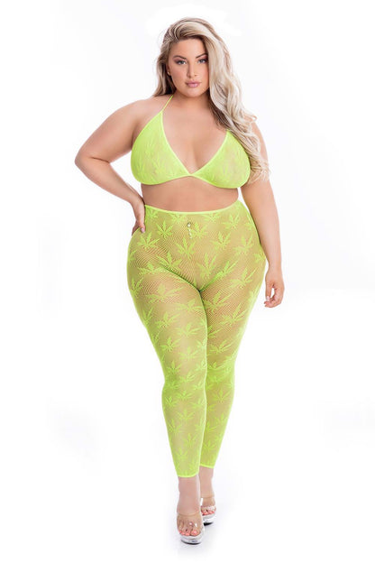 Komplet bielizny All About Leaf siatkowy zielony plus size Pink Lipstick