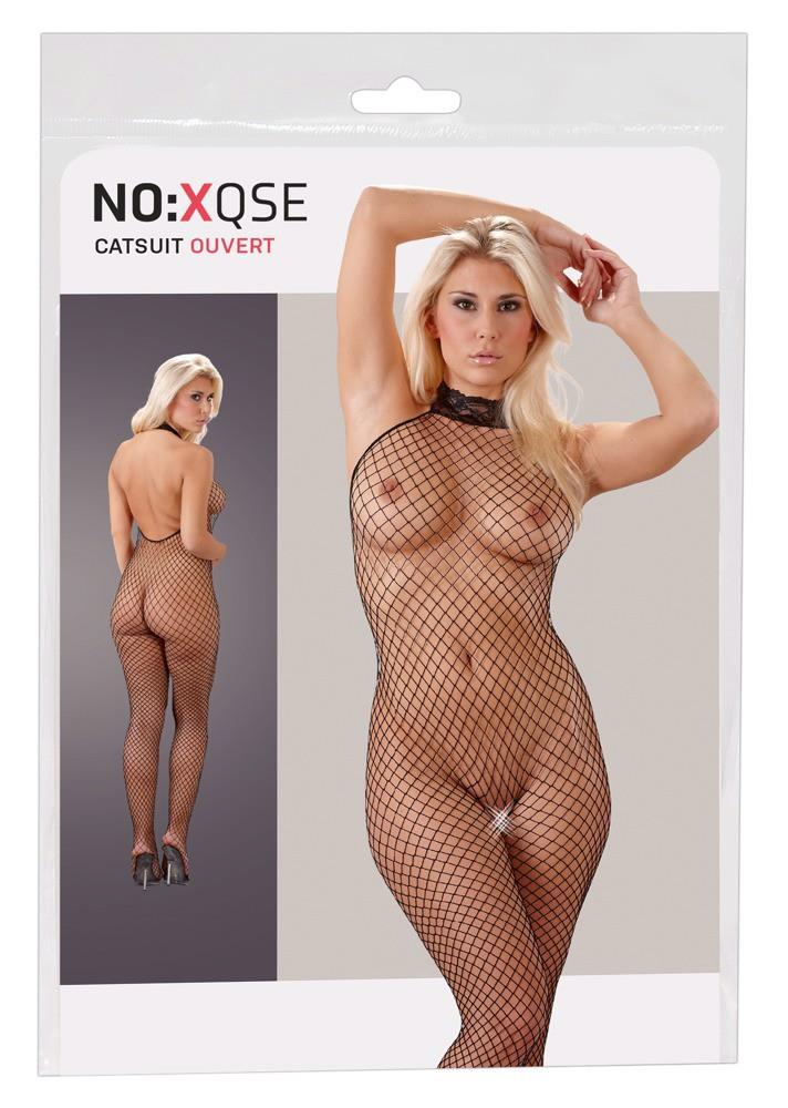 Bodystocking siatkowy z koronką otwarty w kroku czarny M/L NO:XQSE