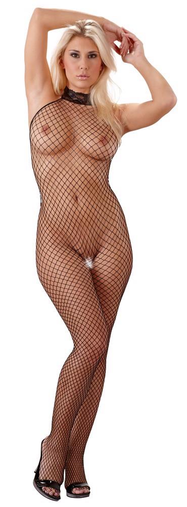 Bodystocking siatkowy z koronką otwarty w kroku czarny M/L NO:XQSE