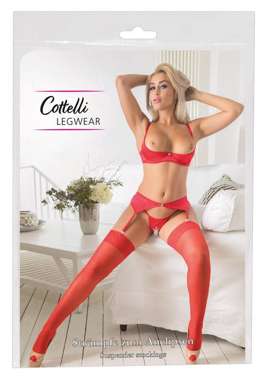 Pończochy Cottelli LEGWEAR czerwone z koronką 20 den