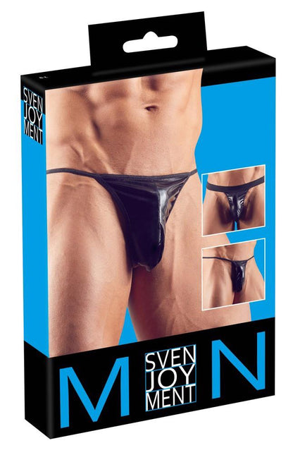 Zestaw 3 czarnych stringów męskich wetlook Svenjoyment SL