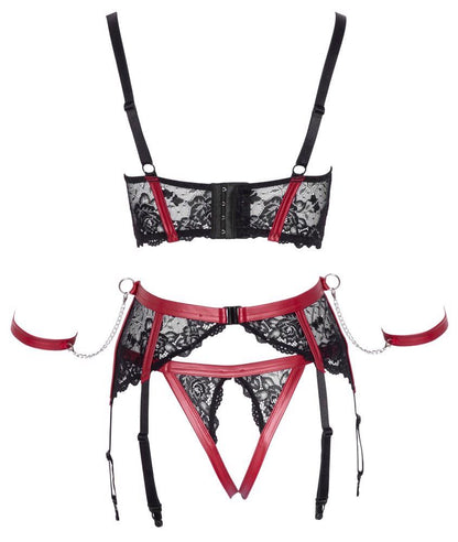 Komplet Shelf Bra z pasem Cottelli BONDAGE czarno czerwony M