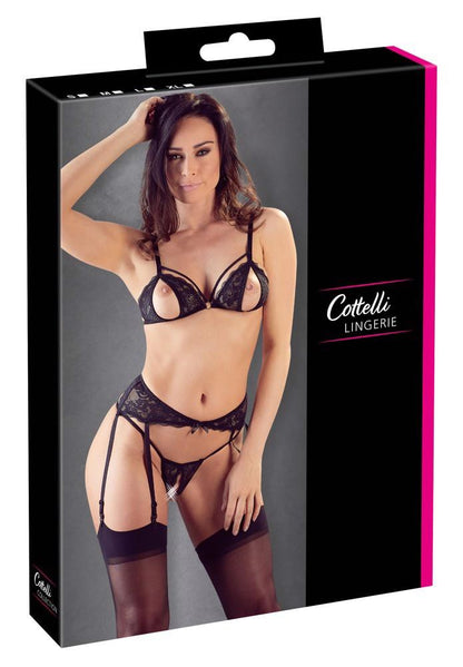 Komplet Cottelli Lingerie koronkowy z otwartym krokiem M