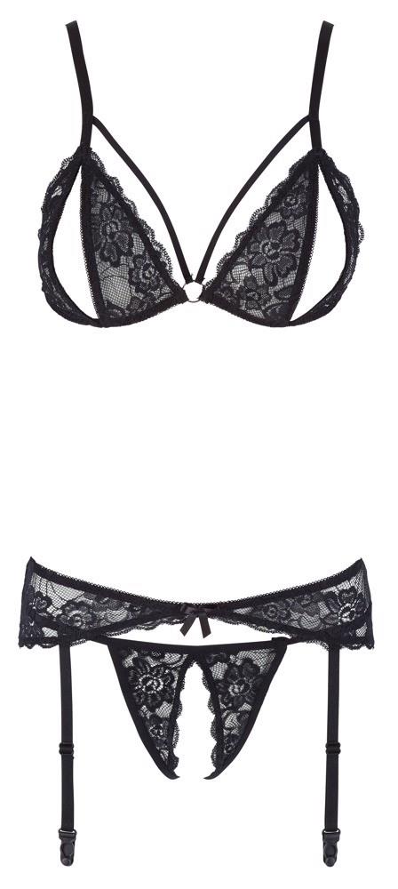 Komplet Cottelli Lingerie koronkowy z otwartym krokiem M