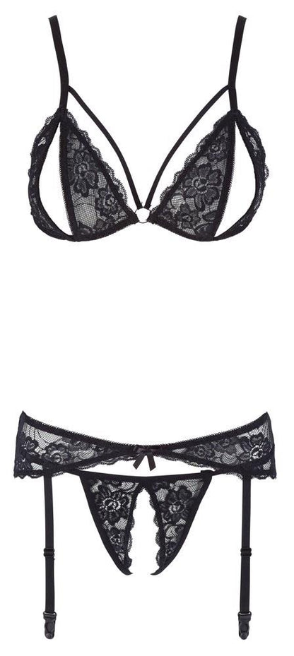 Komplet Cottelli Lingerie koronkowy z otwartym krokiem M