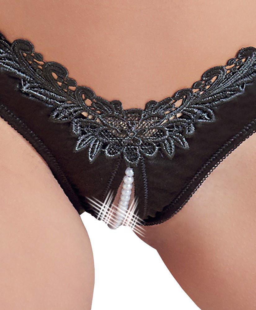 Stringi z perełami Cottelli Lingerie czarny XL