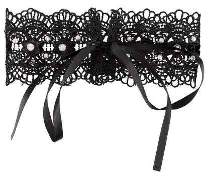 Haftowany choker Cottelli ACCESSOIRES czarny z perełkami i dżetami