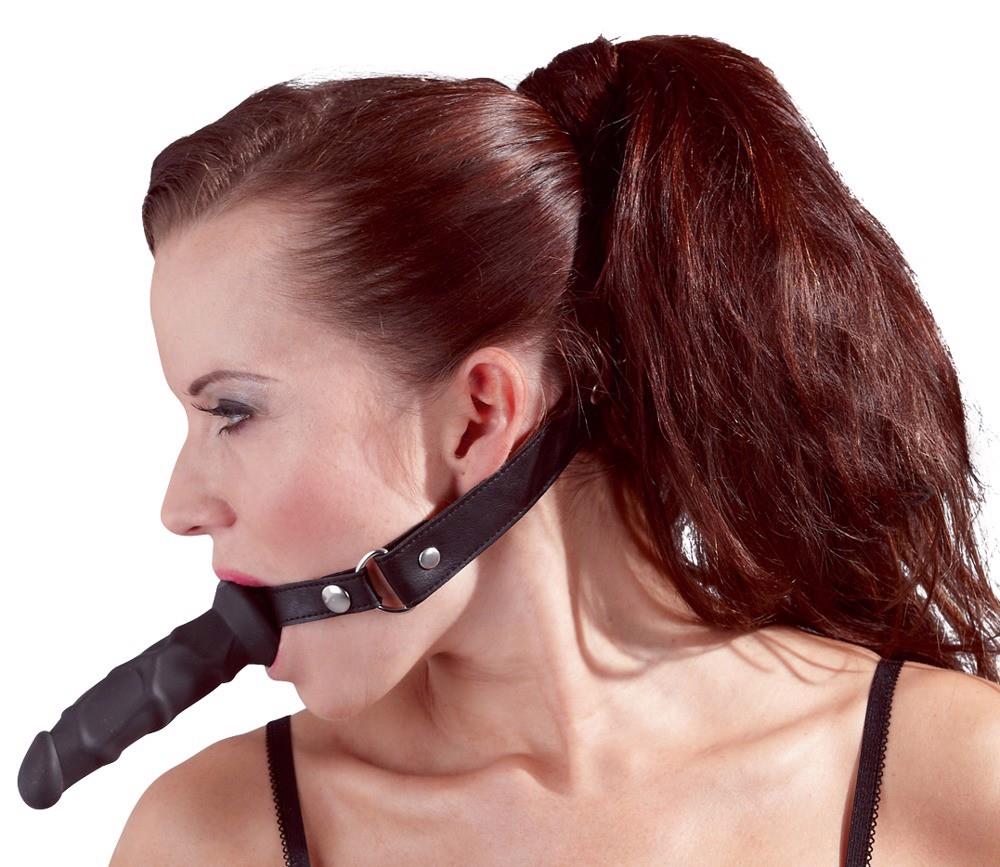 Knebel z dildo Fetish Collection czarny silikonowy 12 cm