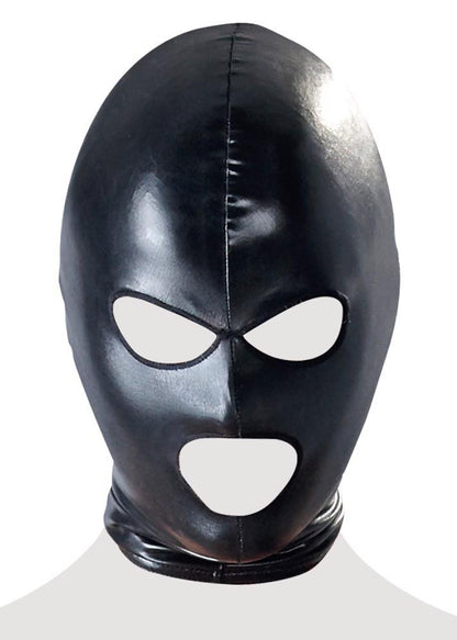 Maska BDSM wet look Bad Kitty czarna z otwartymi oczami i ustami