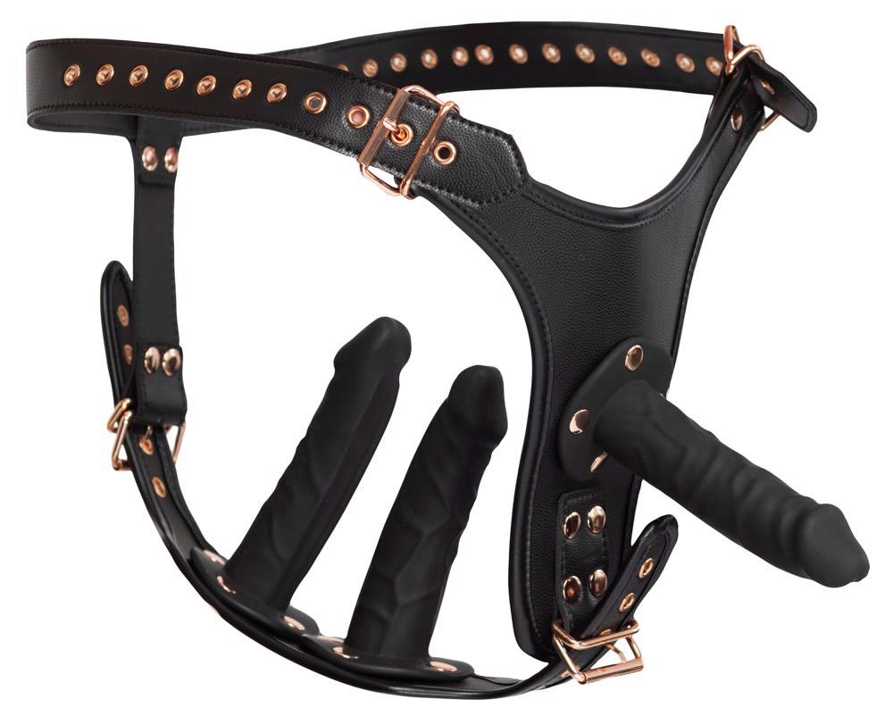 Strap on Bad Kitty z trzema dildami silikonowymi 2XL