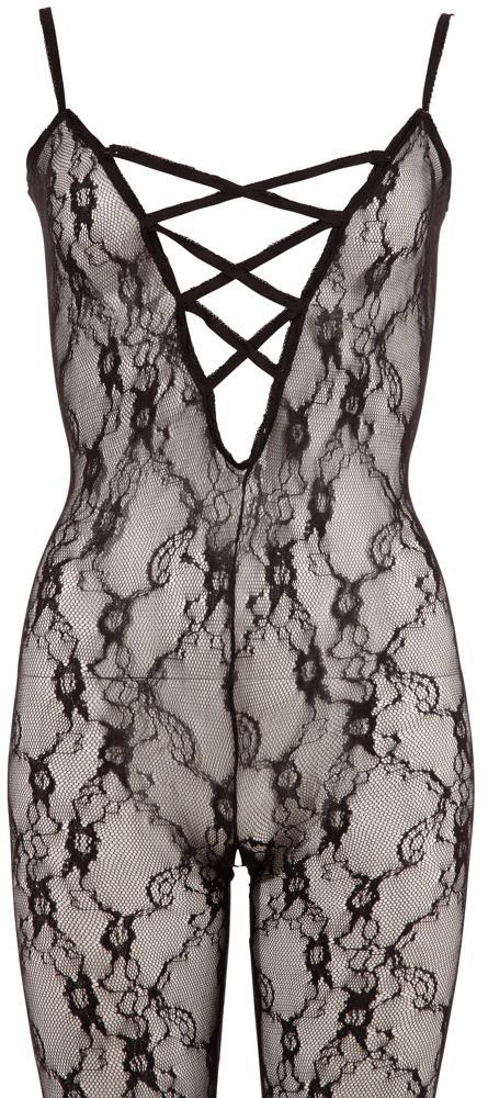 Bodystocking koronkowy ze stopą NO:XQSE czarny XXL XXXL