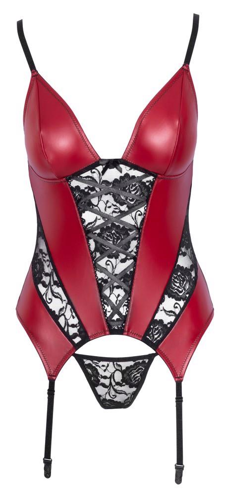 Koszulka z podwiązkami Cottelli LINGERIE czerwono czarna L