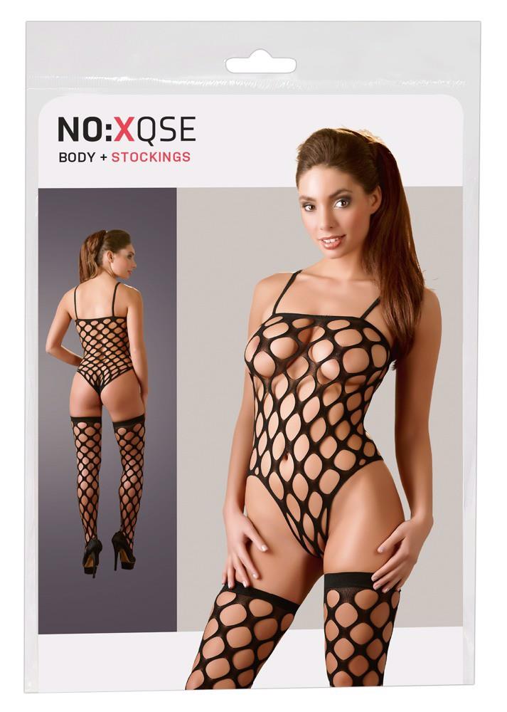 Bodystocking siatkowy z pończochami Rio NO:XQSE czarny SL