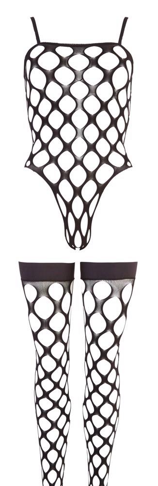 Bodystocking siatkowy z pończochami Rio NO:XQSE czarny SL