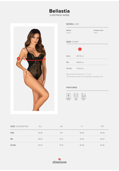 Body erotyczne Bellastia Obsessive otwarte czarne XL 2XL
