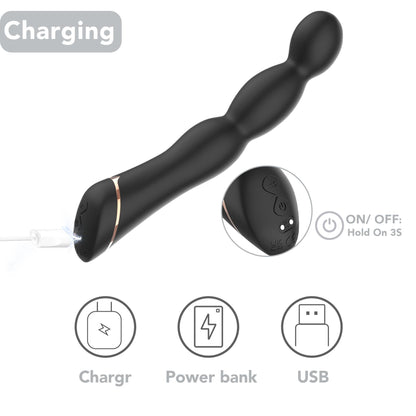 Wibrator analny Laband Black silikonowy 9 funkcji USB 21 cm