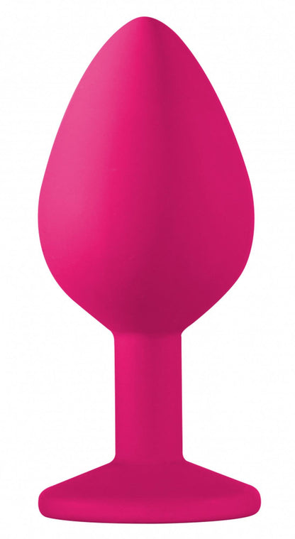 Korek analny silikonowy z czarnym kryształem Lola Toys różowy 8,5 cm