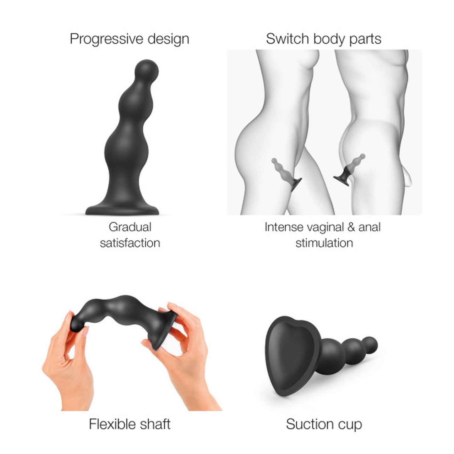 Dildo silikonowe z koralikami Strap-on-me czarne S