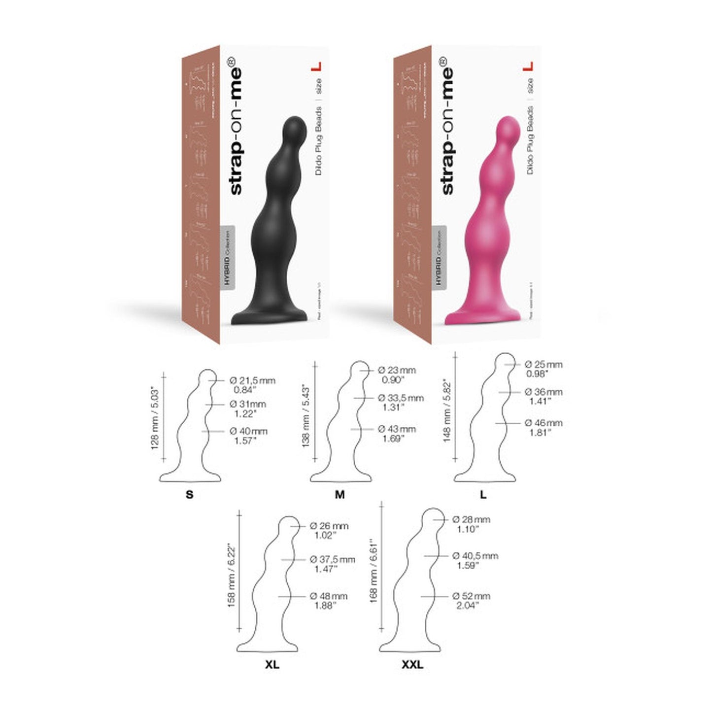 Dildo silikonowe z koralikami Strap-on-me czarne S