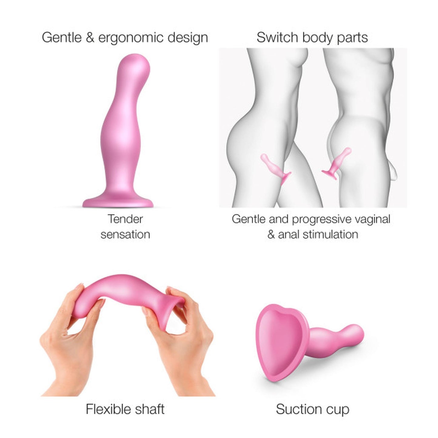 Dildo analne silikonowe Curvy Straponme metaliczny różowy S 14cm