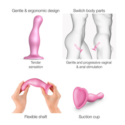 Dildo analne silikonowe Curvy Straponme metaliczny różowy S 14cm