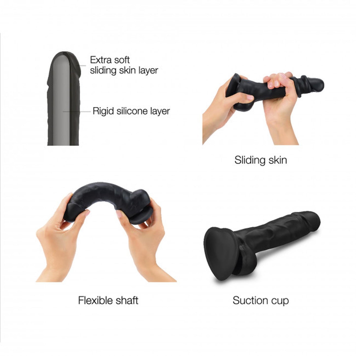 Realistyczne dildo Sliding Skin Straponme czarne S