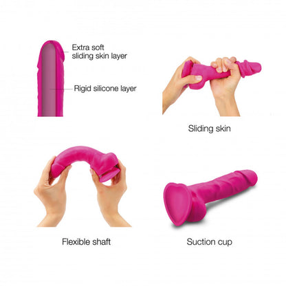 Dildo realistyczne z przesuwaną skórą silikonowe Straponme fuksjowe M