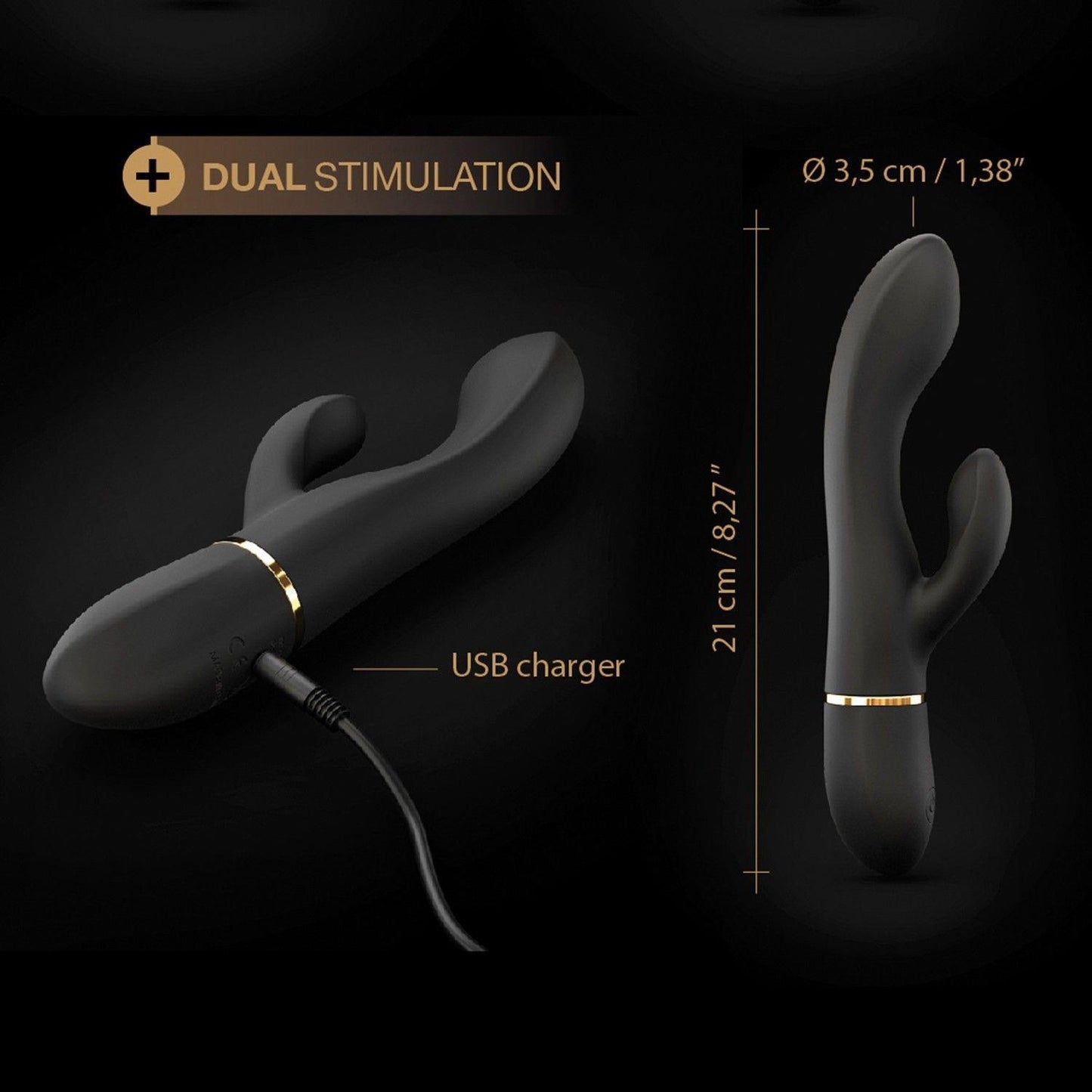 Wibrator króliczek Dorcel Glam Rabbit silikonowy czarny USB 21,8 cm