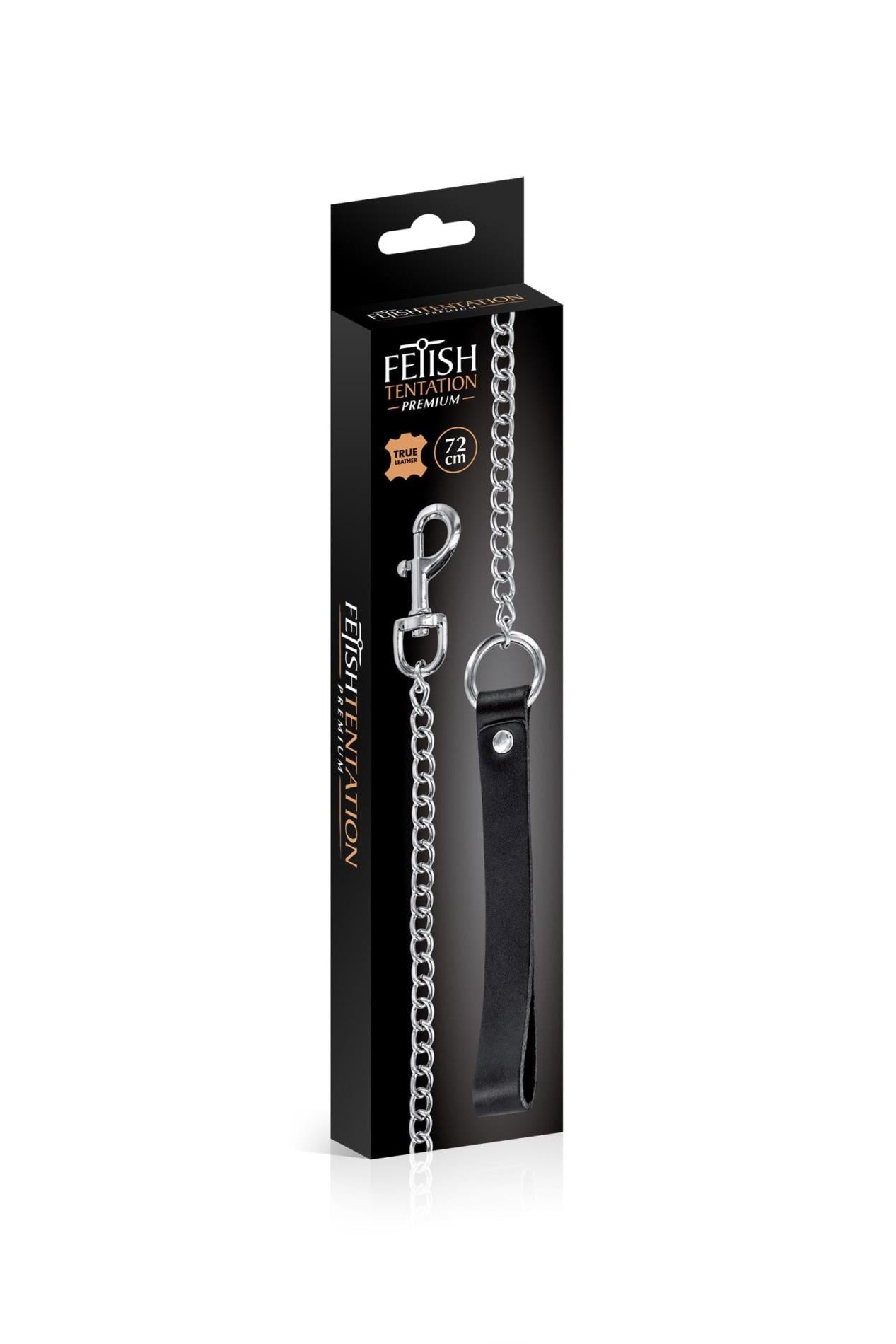 Smycz metalowa ze skóry bydlęcej Fetish Premium 72 cm