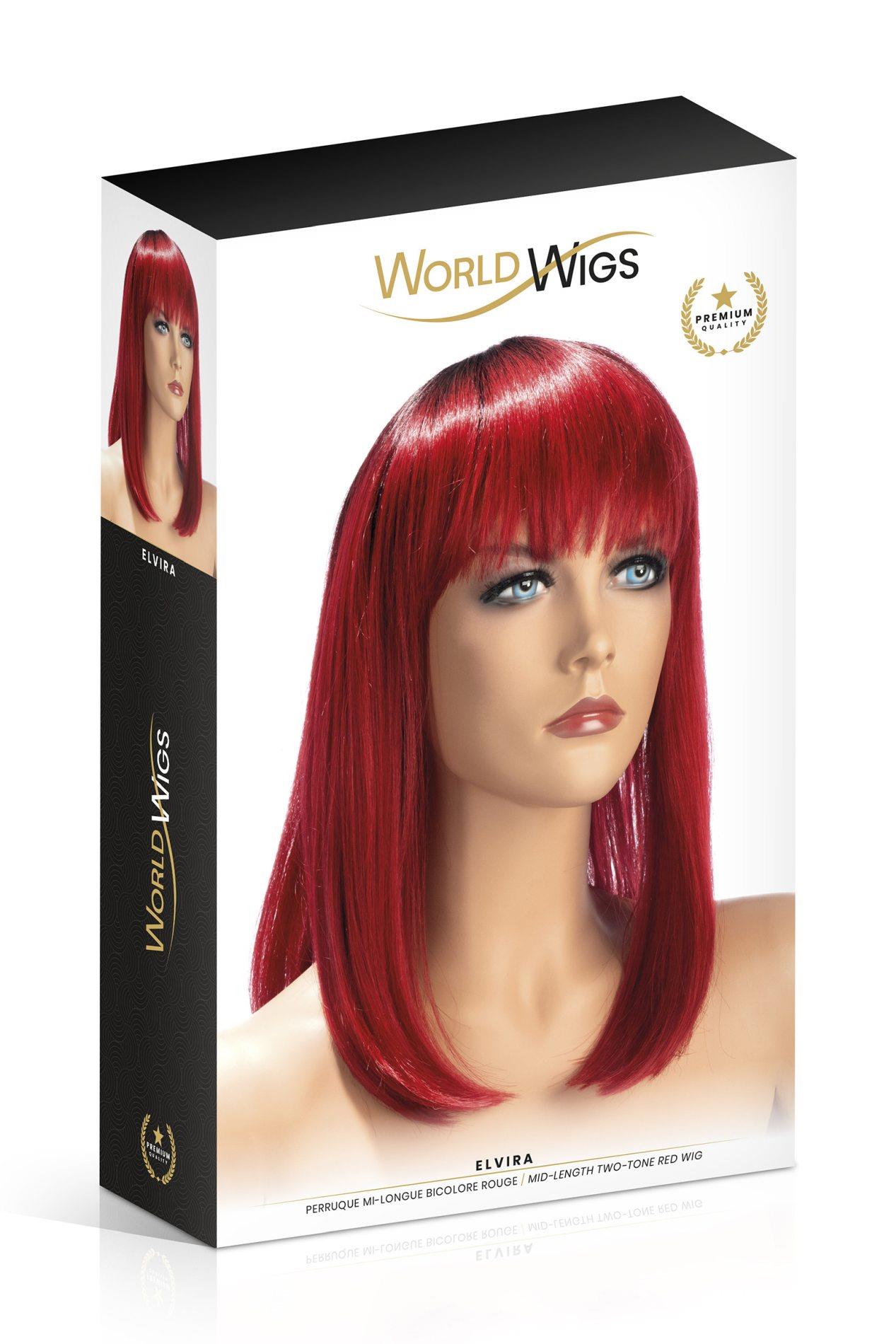 Peruka długa błyszcząca ciemnoczerwona Elvira World Wigs z grzywką