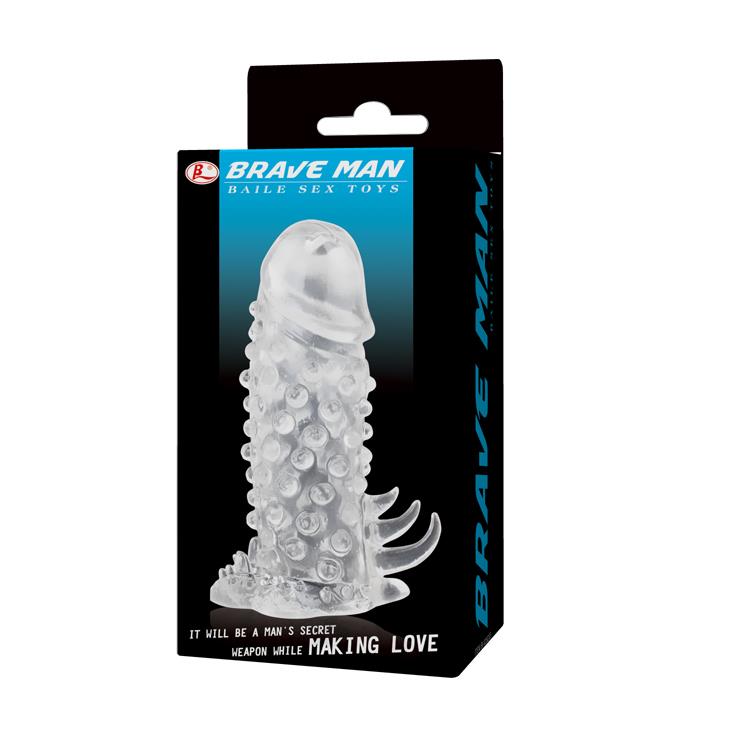 Przedłużka na penisa żebrowana Baile Brave Man transparentna 13.5 cm