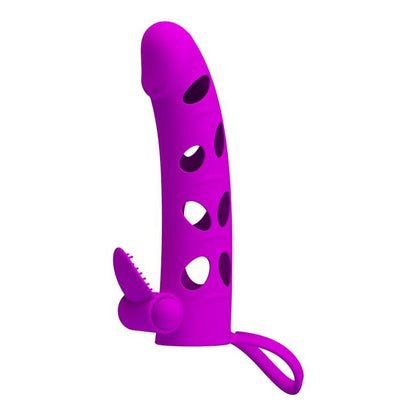 Wibrująca przedłużka silikonowa na penisa z paskiem Pretty Love czarna 17cm