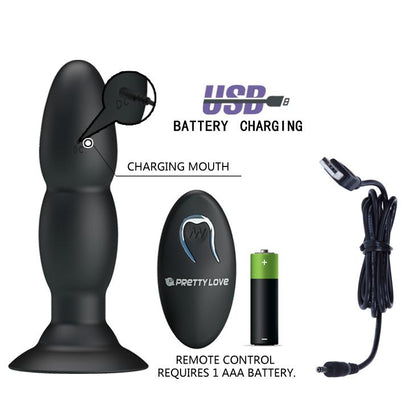 Wibrujący korek analny Pretty Love koralikowy czarny 13,5 cm USB
