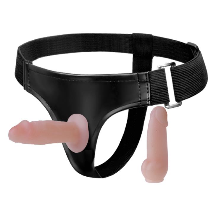Uprząż strap on Baile Jessica z dwoma dildami cielista regulowana