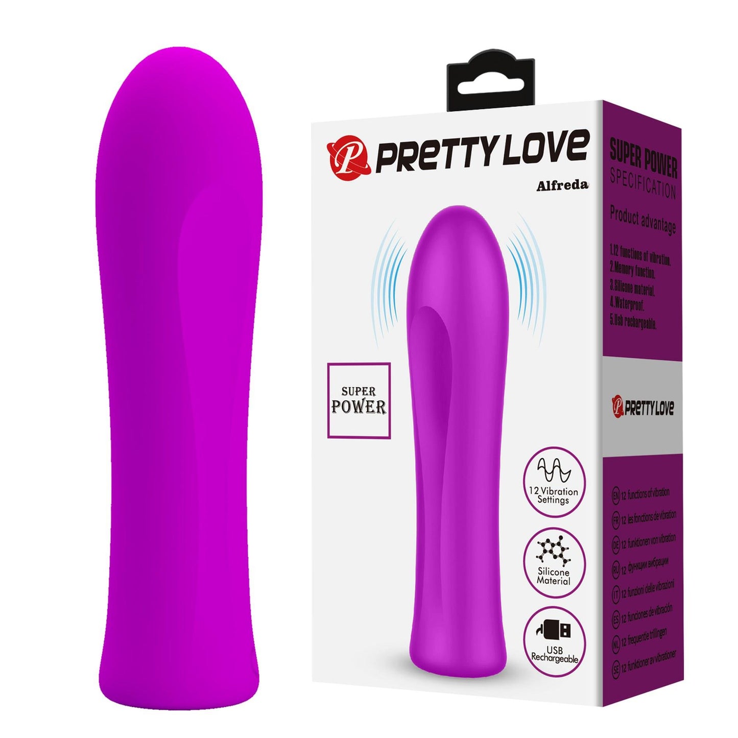Wibrator mini silikonowy Pretty Love Alfreda fioletowy 12 funkcji