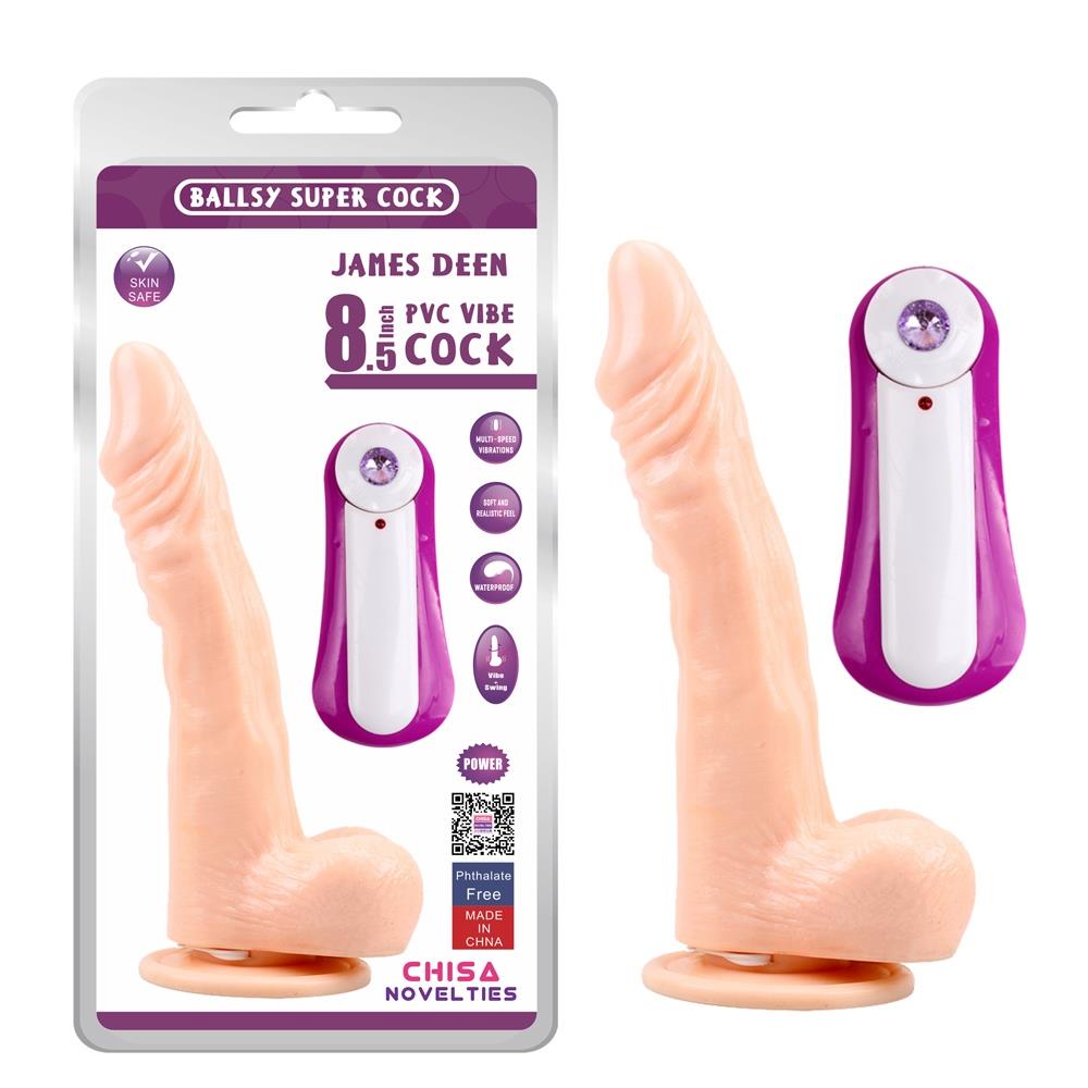 Wibrator teleskopowy James Deen z moszną i pilotem 21.5 cm